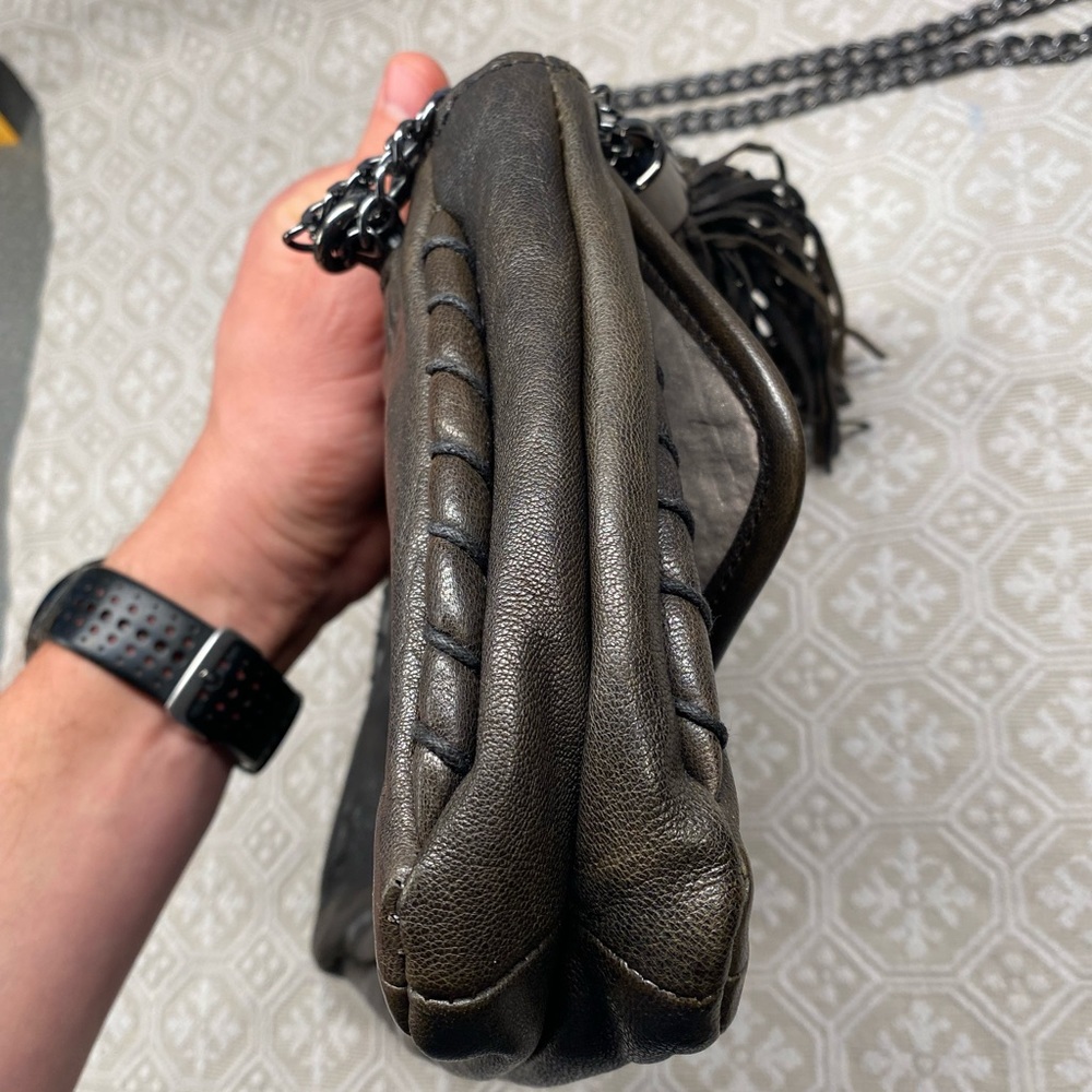 Cynthia Rowley Leather Purse with Gunmetal Silver Chain and Tassel - Picture 3 of 10